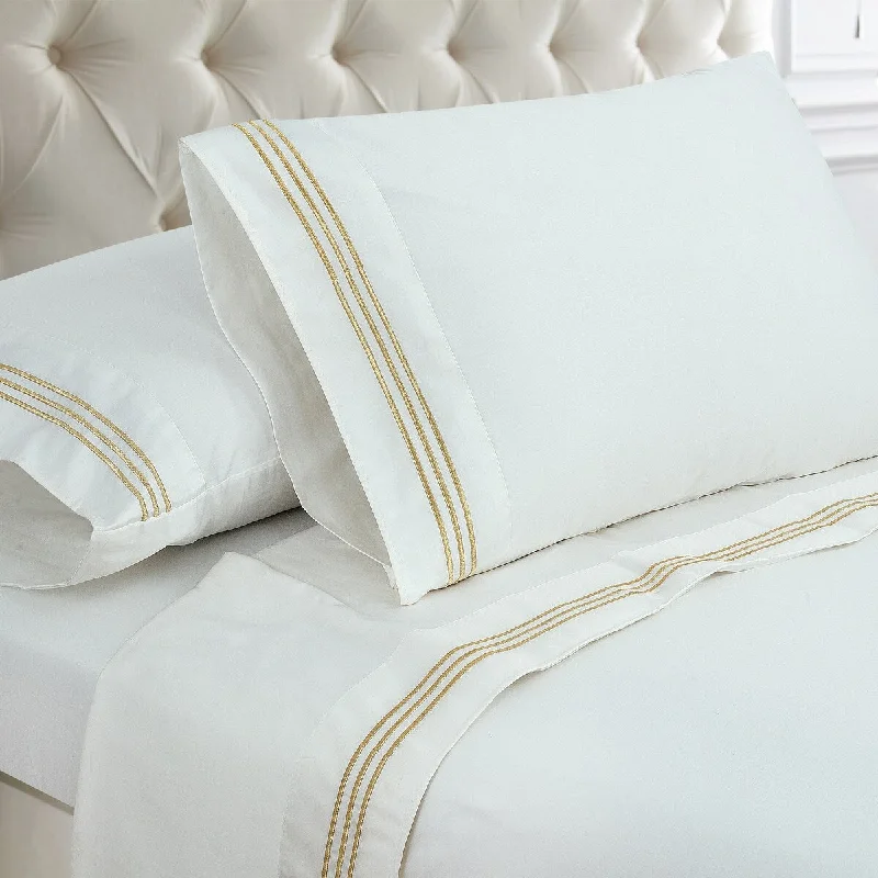 Rayon - Cotton Sheets for a Breathable and Soft BlendMetallic Bourdon Hem 300 Thread Count Cotton Sateen Sheet Set