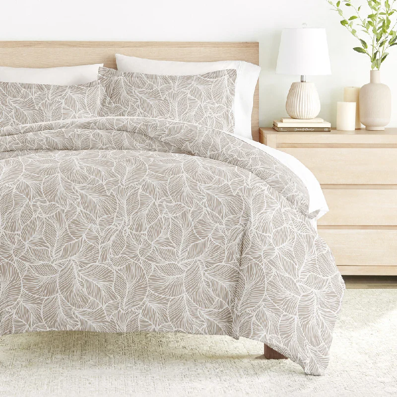 Egyptian cotton duvet covers for luxury and softness​ Linear Leaves Pattern 3-Piece Duvet Cover Set