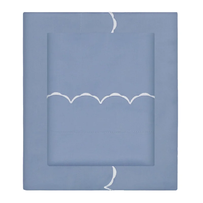 Sheets with a modern - industrial design for an urban and edgy feel​ Coastal Blue Wavelet Embroidered Sheet Set (Fitted, Flat, & Pillow Cases)