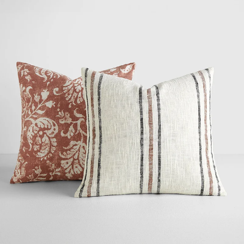 Hotel - quality pillows for a luxurious sleep experience 2-Pack Yarn-Dyed Framed Stripe / Distressed Floral Decor Throw Pillows Hotel - quality pillows for a luxurious sleep experience 2-Pack Yarn-Dyed Framed Stripe / Distressed Floral Decor Throw Pillows