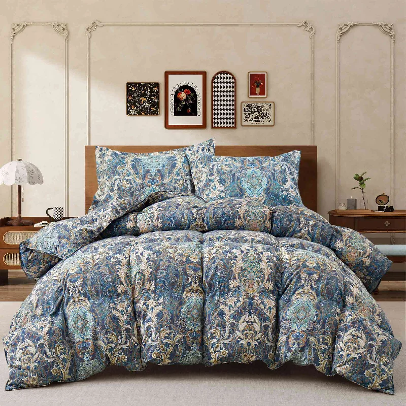 Down - filled comforters offering a cozy and fluffy feel​ All Seasons Floral Paisley Down Feather Fiber Comforter Set