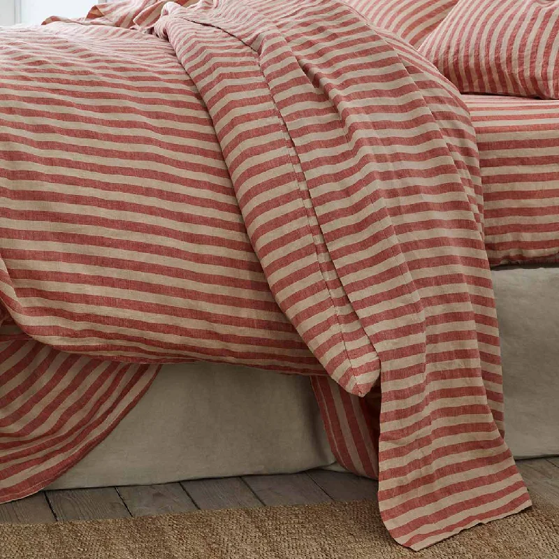 Twin - size comforters designed for single beds​ Sandstone Red Pembroke Stripe Linen Blend Flat Sheet
