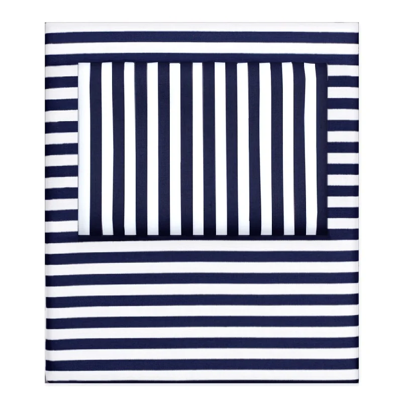 Memory foam - encased sheets for enhanced comfort and support​ Navy Blue Striped Sheet Set (Fitted, Flat, & Pillow Cases)