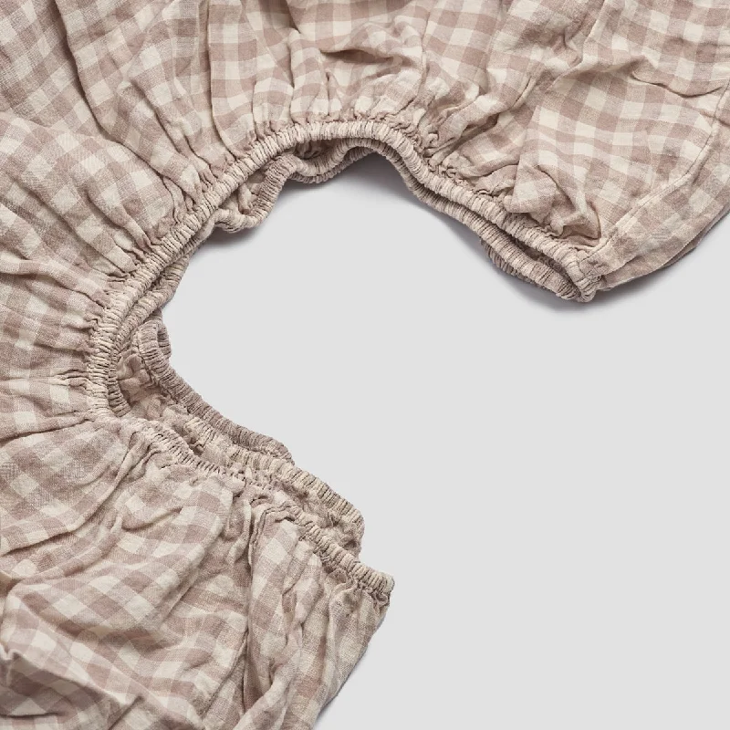  Mushroom Gingham Linen Blend Fitted Sheet