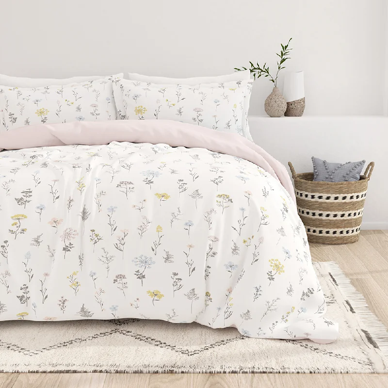 Beach house duvet covers with coastal - inspired designs​ Wildflower Pattern 3-Piece Reversible Duvet Cover Set