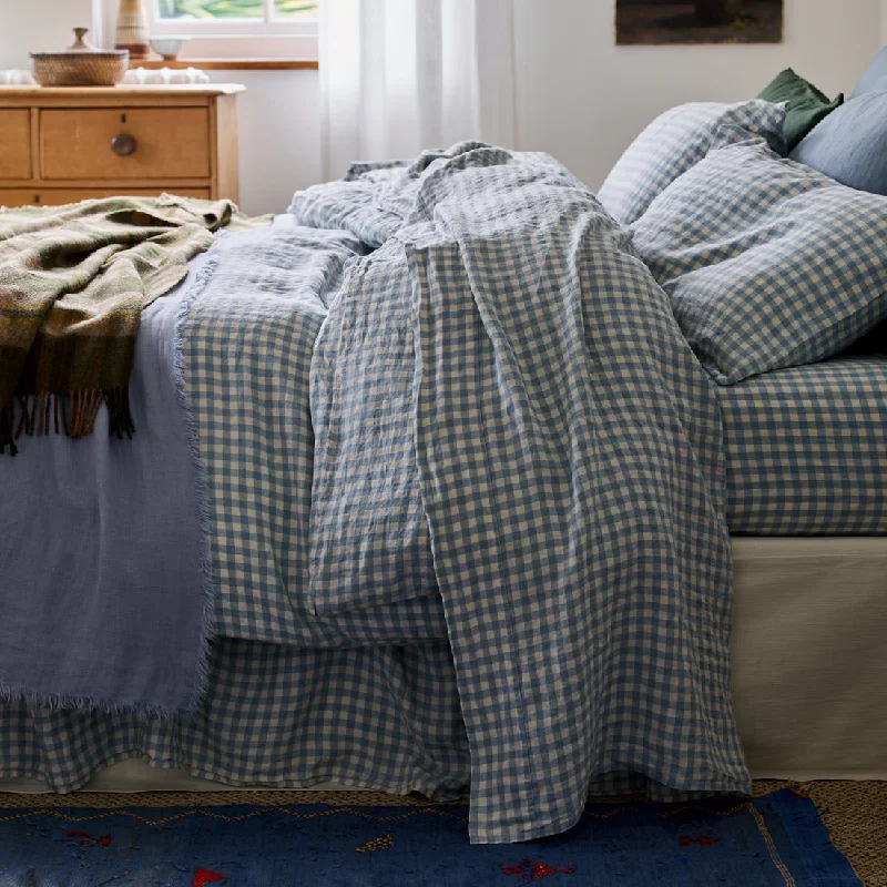 Thermal comforters that regulate body temperature effectively​ Warm Blue Gingham Linen Blend Flat Sheet