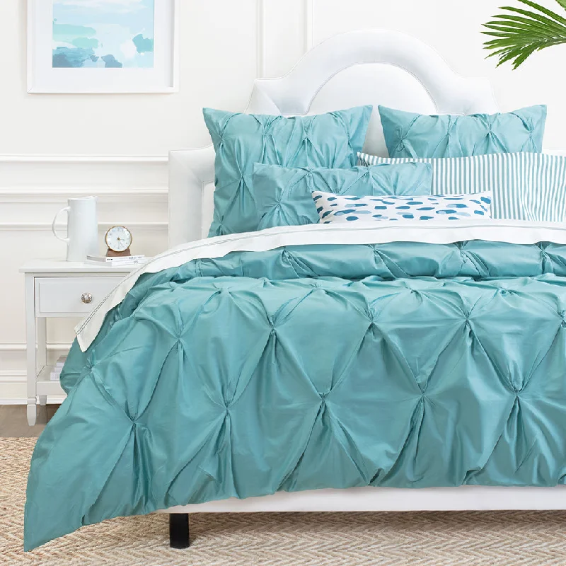 Mountain cabin duvet covers with nature - themed patterns​ Valencia Turquoise Pintuck Duvet Cover
