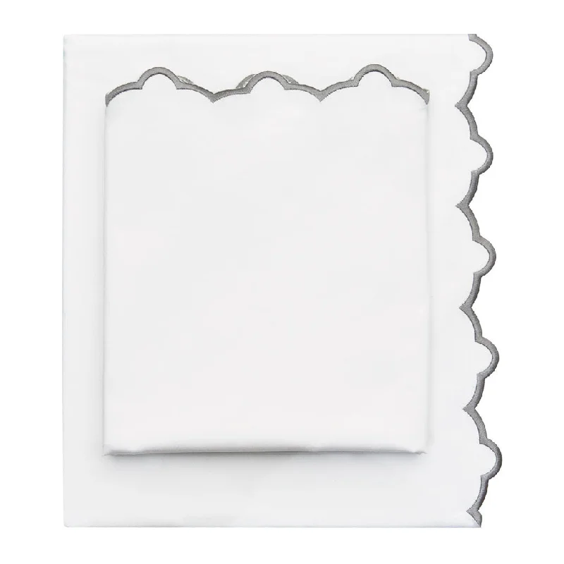 Anti - dust mite sheets for a cleaner sleep environment​ Gray Scalloped Embroidered Sheet Set (Fitted, Flat, & Pillow Cases)