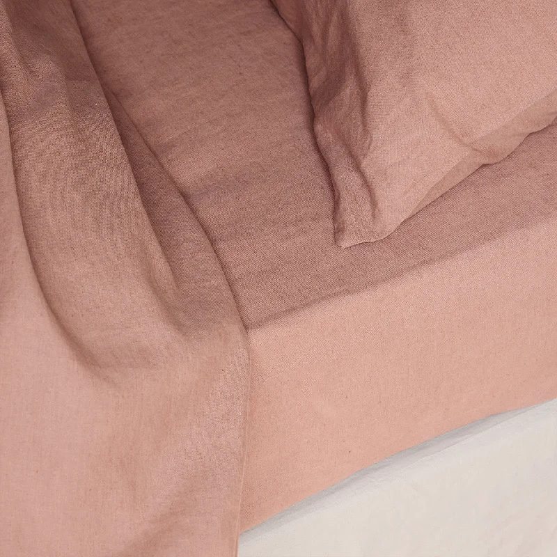 Sheets with a Velcro - closure option for a secure and adjustable fit​ Warm Clay Linen Blend Fitted Sheet