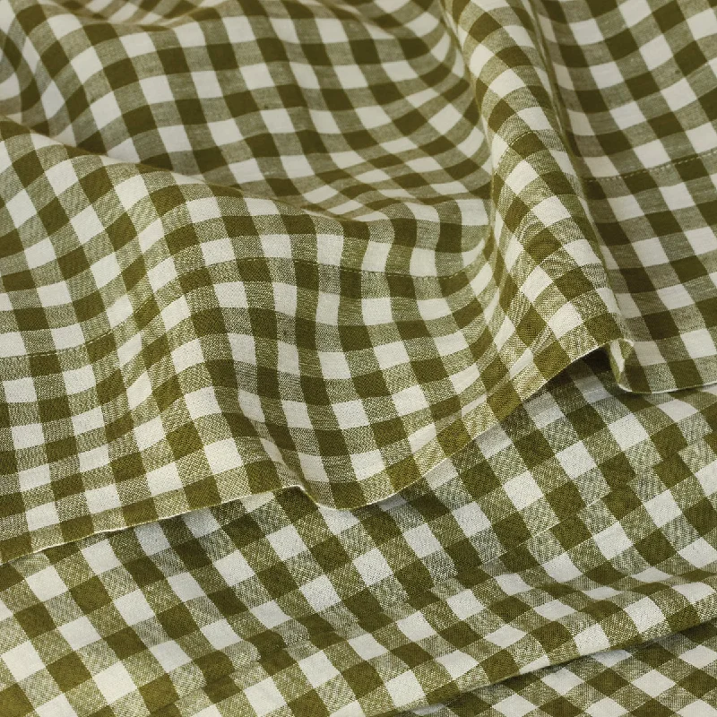 Satin comforters for a touch of glamour on the bed​ Botanical Green Gingham Linen Blend Flat Sheet
