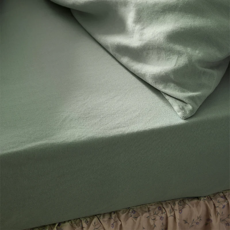 Sheets with a tropical - themed design for a vacation - like feel​ Sage Green Linen Blend Fitted Sheet