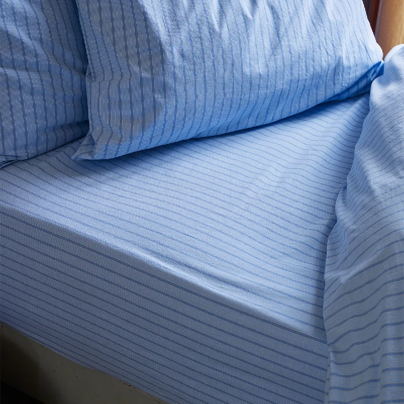 Comforters with a maximalist design for a bold and eye - catching statement​ Pale Blue Favorite Shirt Stripe Cotton Fitted Sheet