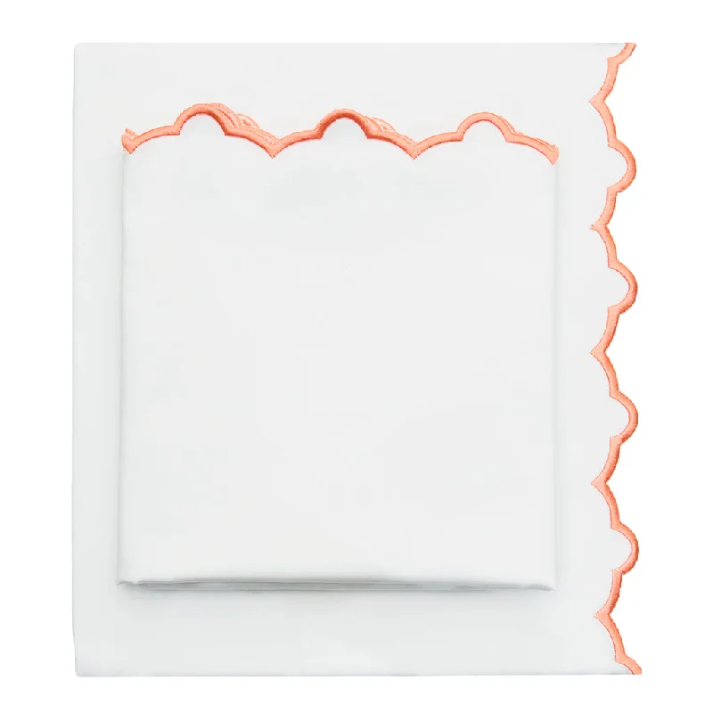 Sheets with a tie - dye design for a hippie - inspired and colorful style​ Apricot Scalloped Embroidered Sheet Set (Fitted, Flat, & Pillow Cases)