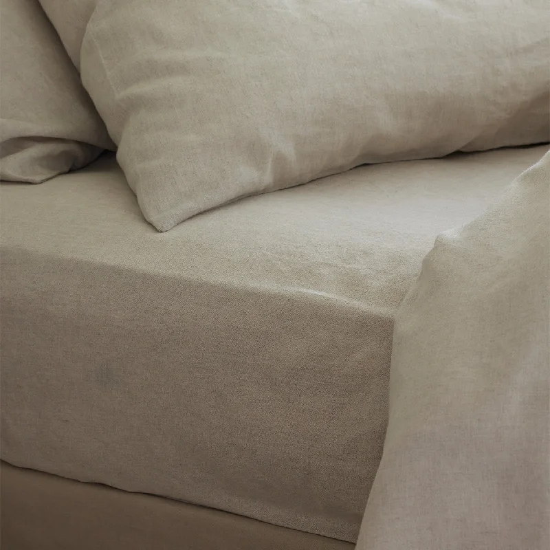 Flannel sheets for warmth in cold weather​ Oatmeal Linen Blend Fitted Sheet