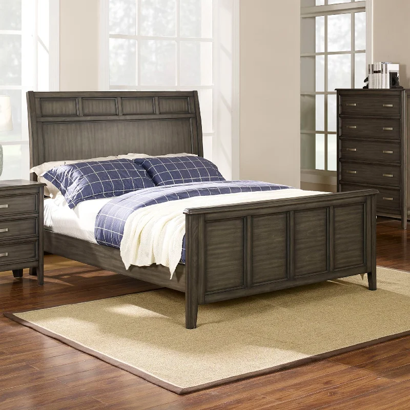 Comforters with a modern - industrial design for an urban and edgy feel​ Richfield Smoke Transitional Panel Bed