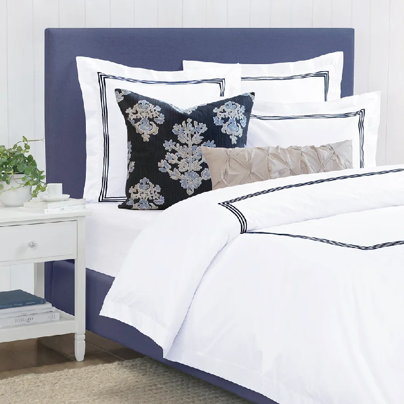  Octavia Navy Embroidered Percale Duvet Cover