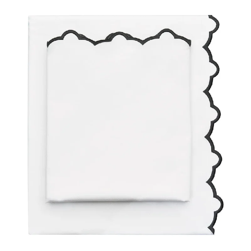 Sheets with anti - fungal properties for a healthier sleep surface​ Black Scalloped Embroidered Sheet Set (Fitted, Flat, & Pillow Cases)