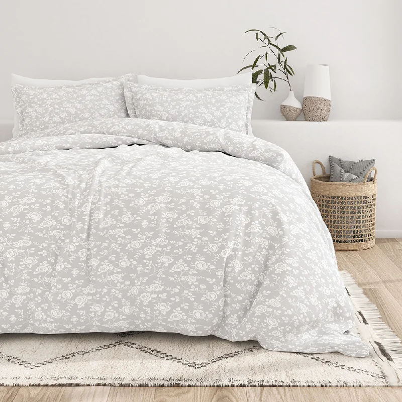 Duvet covers with a Velcro - closure option for a secure fit Rose Gray Pattern 3-Piece Duvet Cover Set Duvet covers with a Velcro - closure option for a secure fit Rose Gray Pattern 3-Piece Duvet Cover Set