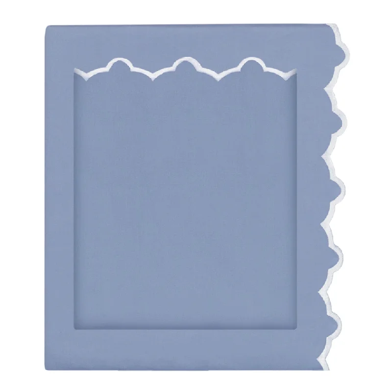 Sheets with a geometric - and - abstract design for a contemporary and artistic touch​ Coastal Blue 400 Thread Count Embroidered Scalloped Sheet Set (Fitted, Flat, & Pillow Cases)