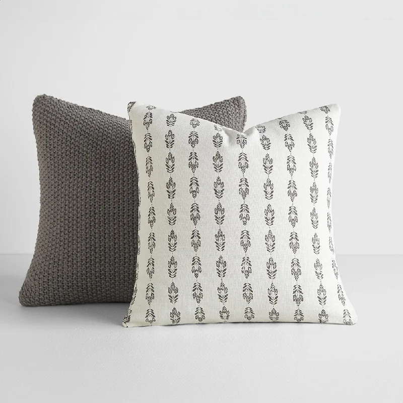 Silk - covered pillows for a smooth feel​ 2-Pack Seed Stitch Knit With Folk Leaves Décor Throw Pillows
