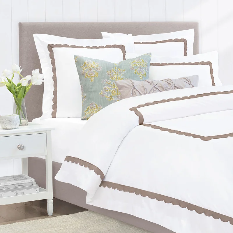 Queen - size duvet covers for standard - sized beds​ Camellia Taupe Scalloped Percale Duvet Cover