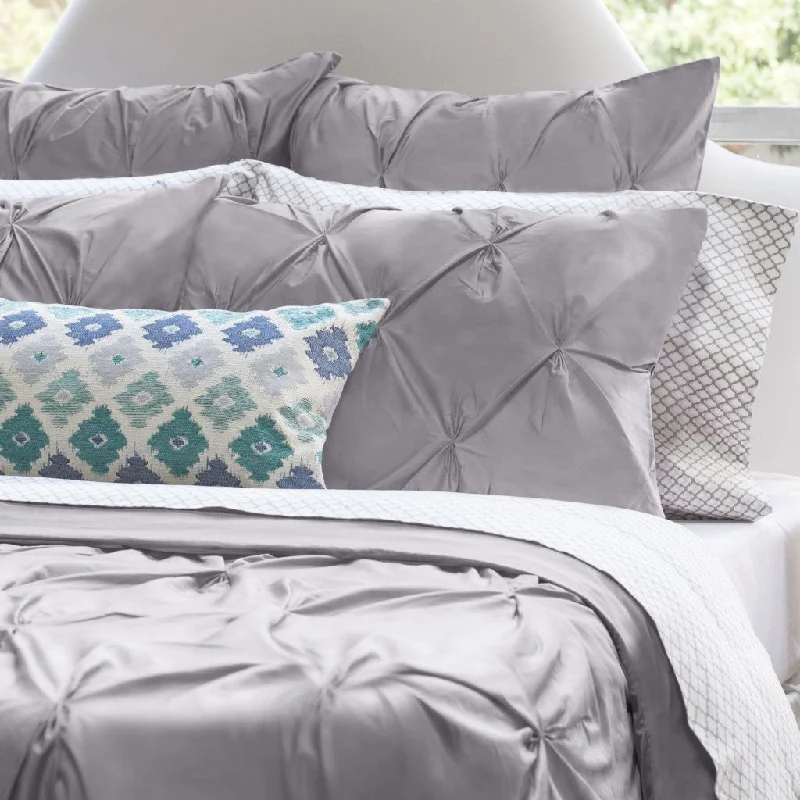  English Grey Valencia Pintuck Duvet Cover