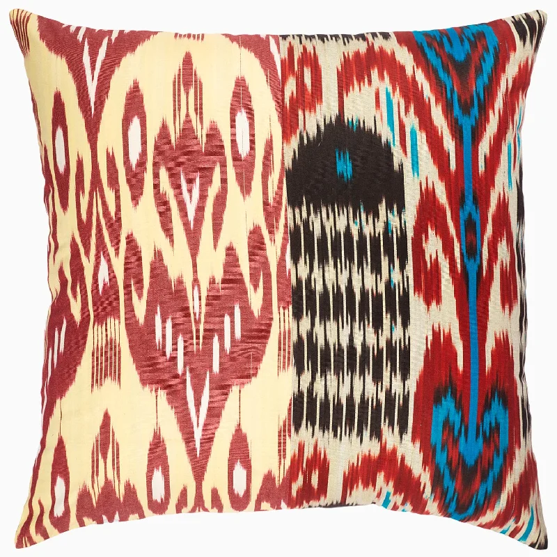 Microbead pillows for a unique tactile experience​ Red Dark Combo Ikat Pillow