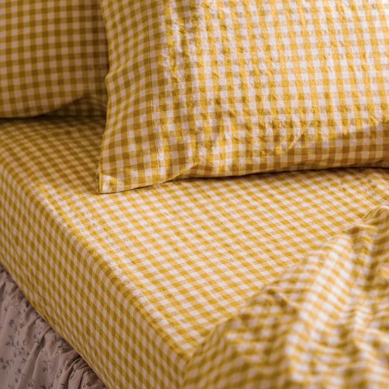  Honey Gingham Linen Blend Fitted Sheet