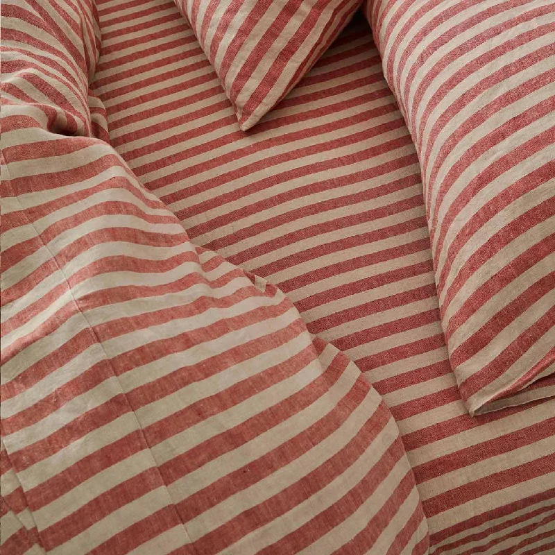 Sheets with a metallic - accent design for a glamorous and stylish touch​ Sandstone Red Pembroke Stripe Linen Blend Fitted Sheet