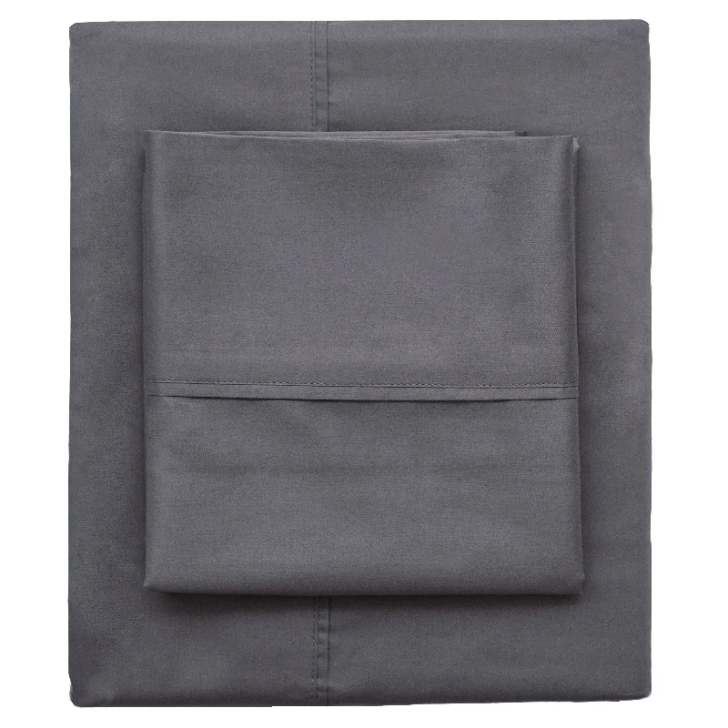 Reversible sheets for versatile styling options​ Charcoal Grey 400 Thread Count Sheet Set (Fitted, Flat, & Pillow Cases)