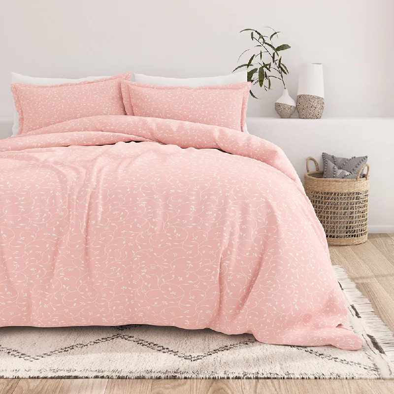  Pink Buds Pattern 3-Piece Duvet Cover Set