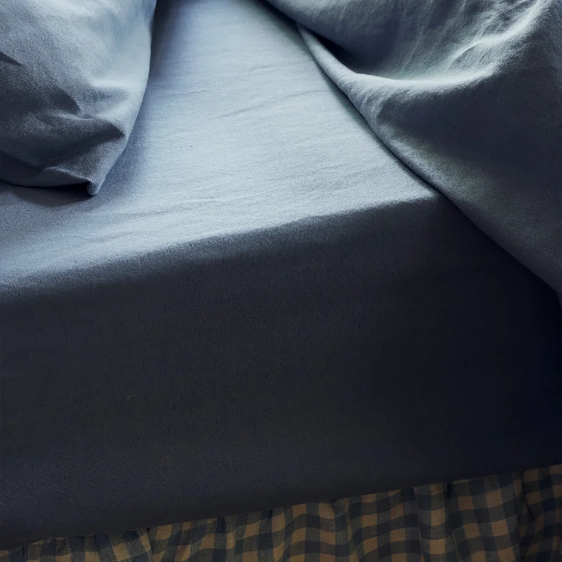 Baby sheets for cribs, ensuring gentle comfort​ Dusk Blue Linen Blend Fitted Sheet