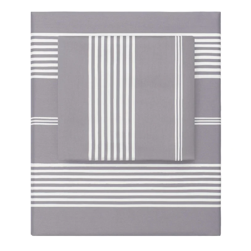 Beach house sheets with coastal - inspired designs​ Grey Striped Seaport Sheet Set  (Fitted, Flat, & Pillow Cases)