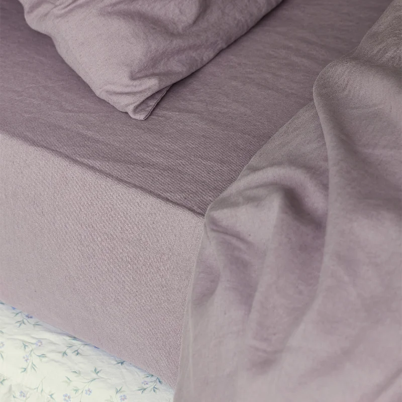 Machine - washable sheets for convenient cleaning​ Elderberry Linen Blend Fitted Sheet