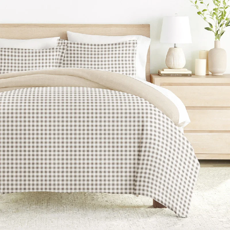 Memory foam - lined duvet covers for enhanced comfort​ Gingham Check Pattern 3-Piece Reversible Duvet Cover Set
