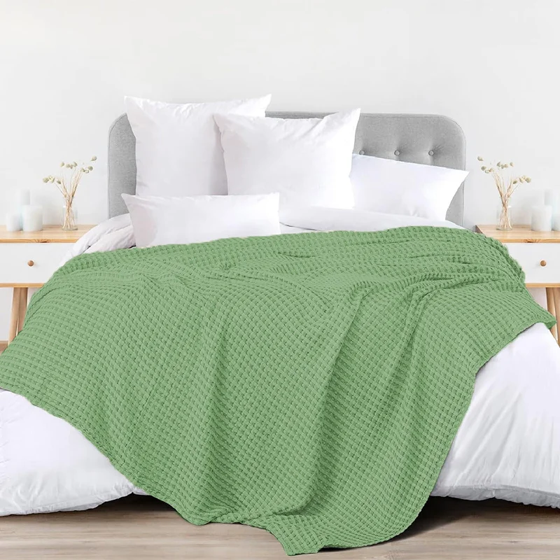 Queen - size blankets for standard - sized beds100% Cotton Waffle Weave Blanket / Cotton Dohar for Bedroom - Sage Green
