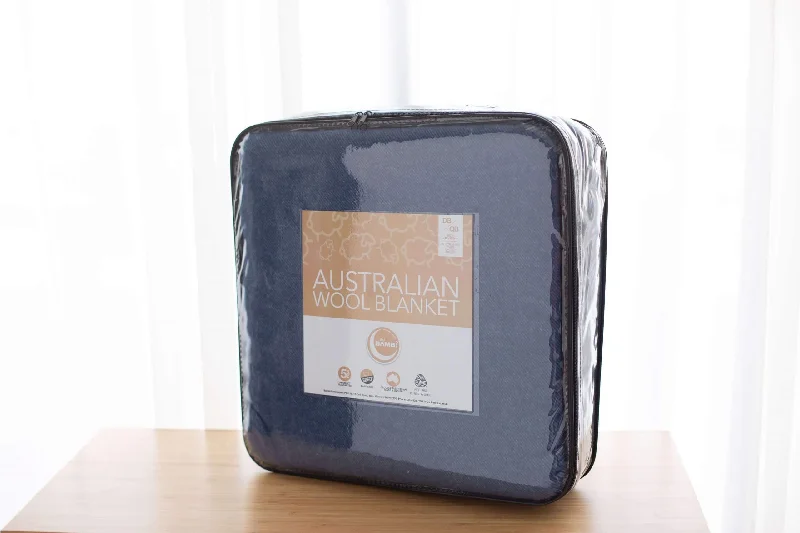 Queen - size blankets for standard - sized bedsAustralian Made Wool Twill Navy Blankets by Bambi