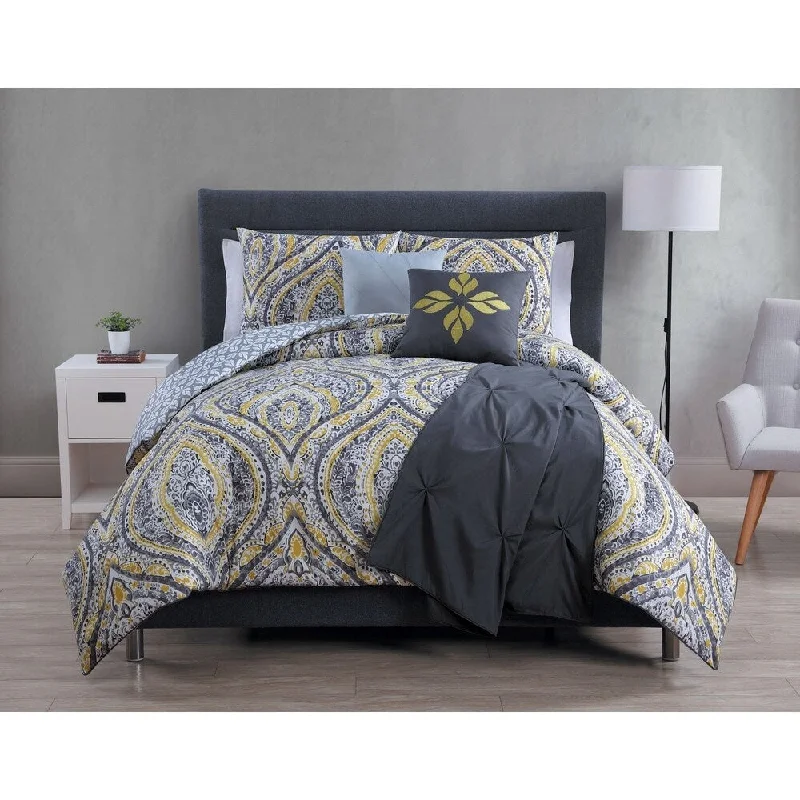 Duck down comforters with a softer feel and good warmth retentionAvondale Manor Vera Grey/ Yellow 6-piece Comforter Set