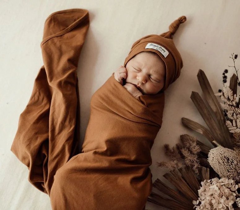 Linen blankets with a rustic and textured lookSnuggle Hunny Baby Jersey Wrap & Beanie Set - Bronze
