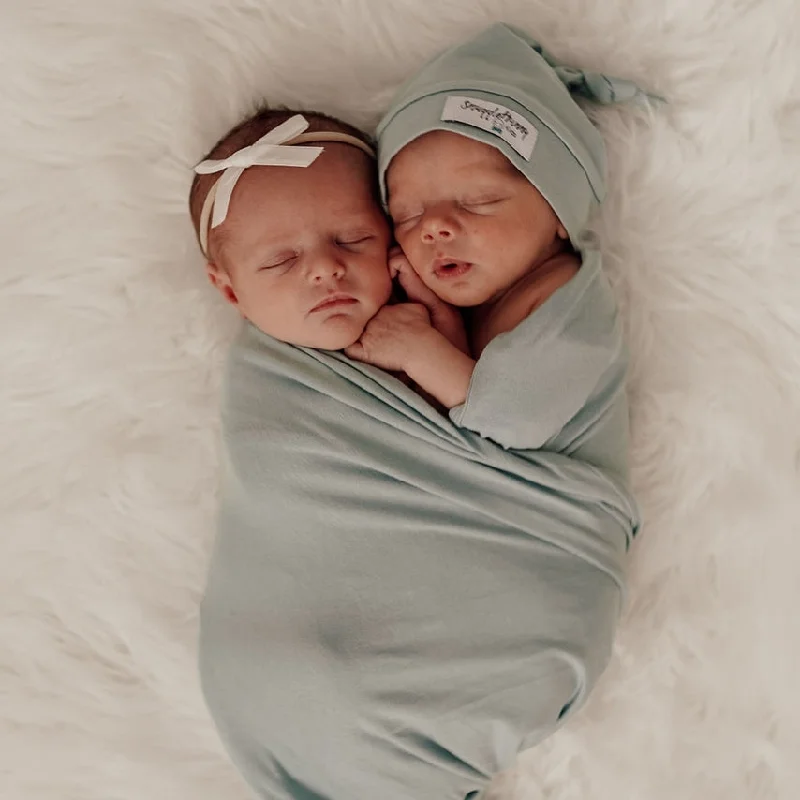 Cotton blankets for breathability and a lightweight feelSnuggle Hunny Baby Jersey Wrap & Beanie Set - Sage