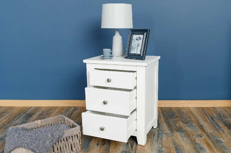 Boston Soft White 2+1 Drawer Bedside Table - CLEARANCE