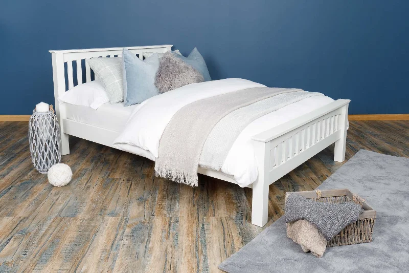 Boston Soft White Solid Wood Bed Frame - 5ft King Size - CLEARANCE