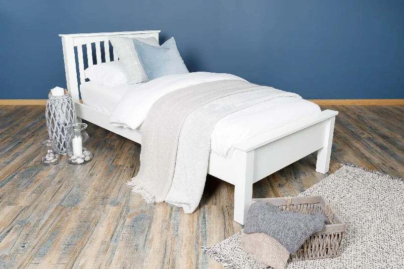 Boston Soft White Solid Wood Bed Frame - Low Foot End - 3ft Single - CLEARANCE