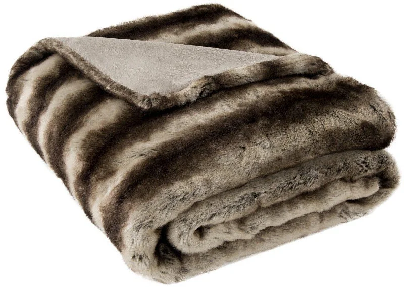 Queen - size blankets for standard - sized bedsBrown and White Faux Fur Striped Throw Blanket