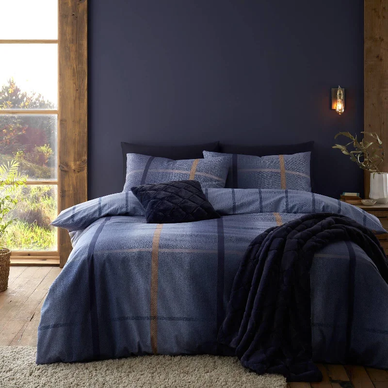 Velvet duvet covers for a plush and cozy lookBrushed Melrose Tweed Check Duvet Cover Set Blue