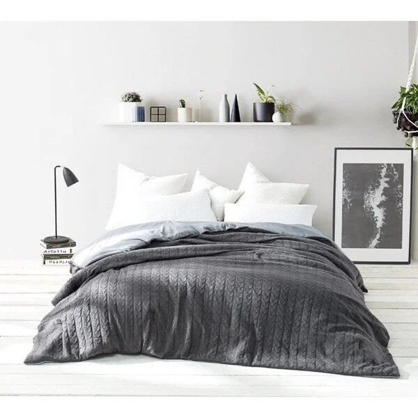 Duck down comforters with a softer feel and good warmth retentionBYB Granite Gray Cable Knit Comforter (Shams Not Included) Duck down comforters with a softer feel and good warmth retentionBYB Granite Gray Cable Knit Comforter (Shams Not Included)