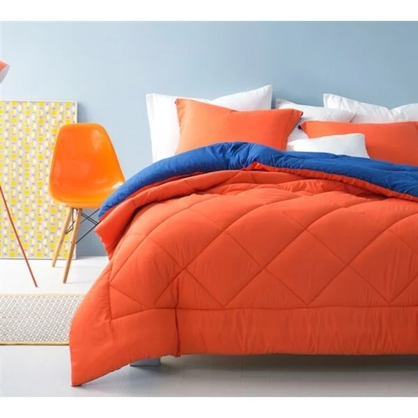Wool - filled comforters with natural moisture - wicking and temperature - regulating featuresBYB Orange/Blue Reversible Comforter (Shams Not Included) Wool - filled comforters with natural moisture - wicking and temperature - regulating featuresBYB Orange/Blue Reversible Comforter (Shams Not Included)