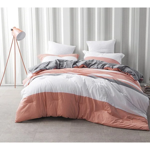 Microfiber - filled comforters that are lightweight and easy to care forBYB Vanilla Slate Grey/ Orange Stripe Comforter (Shams Not Included) Microfiber - filled comforters that are lightweight and easy to care forBYB Vanilla Slate Grey/ Orange Stripe Comforter (Shams Not Included)
