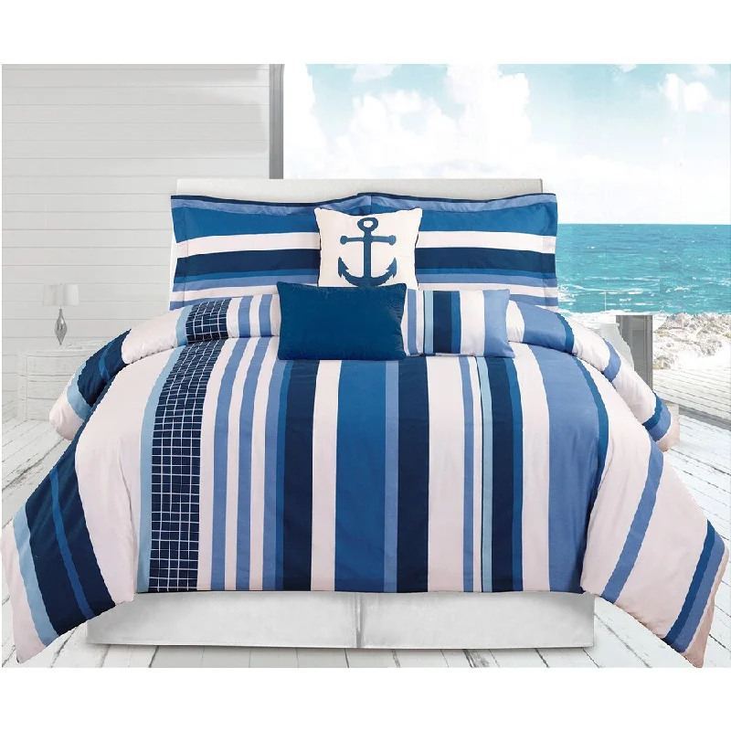 Microfiber - filled comforters that are lightweight and easy to care forCeleste Blue Stripe 6-piece Comforter Set Microfiber - filled comforters that are lightweight and easy to care forCeleste Blue Stripe 6-piece Comforter Set
