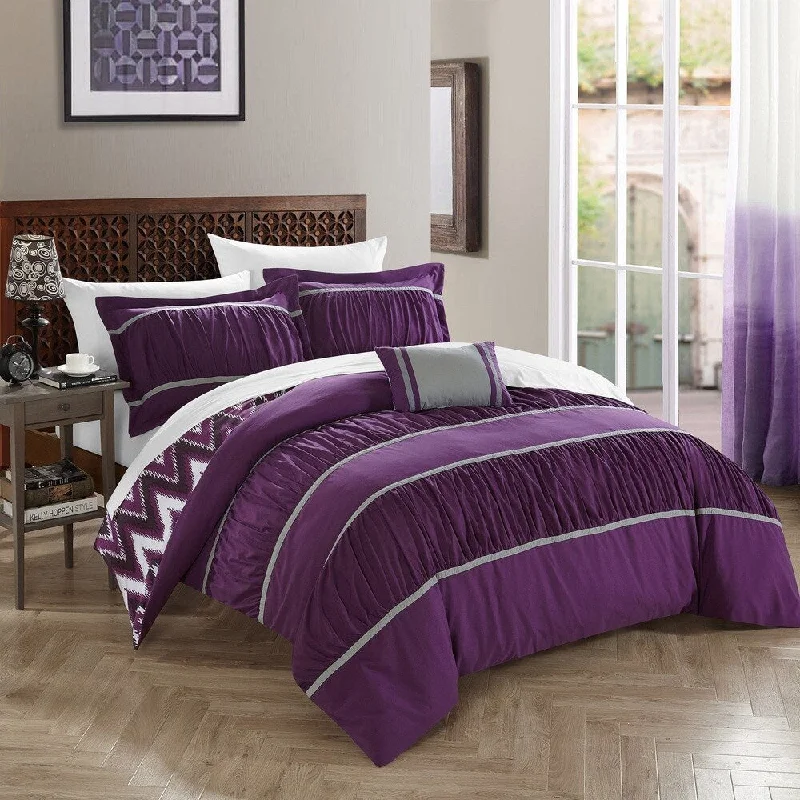 Full - size comforters suitable for full - sized beds in guest rooms or small bedroomsChic Home 4-Piece Brooks Purple Comforter Set Full - size comforters suitable for full - sized beds in guest rooms or small bedroomsChic Home 4-Piece Brooks Purple Comforter Set